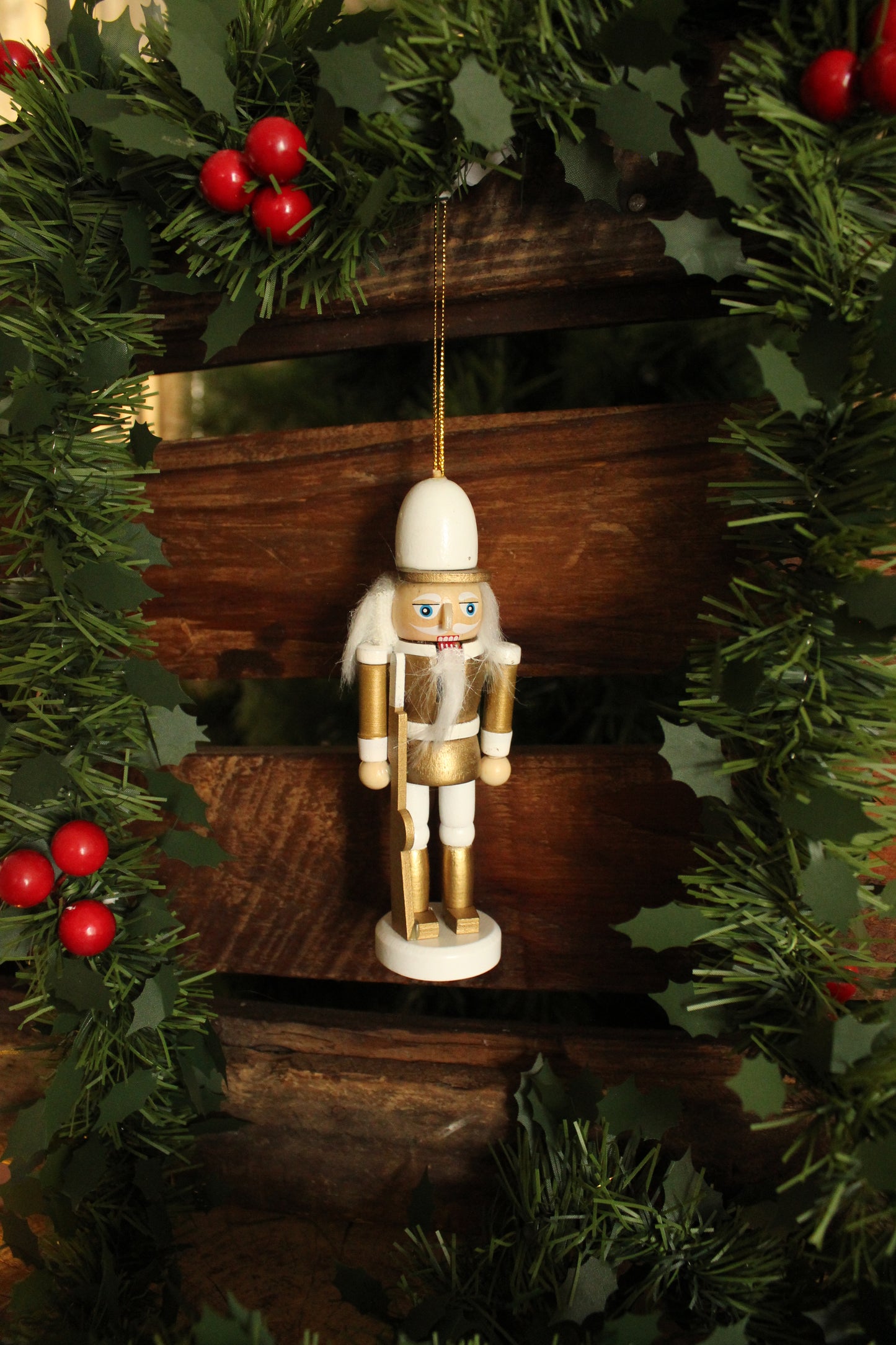 Christmas Nutcracker Ornament - Gold and White