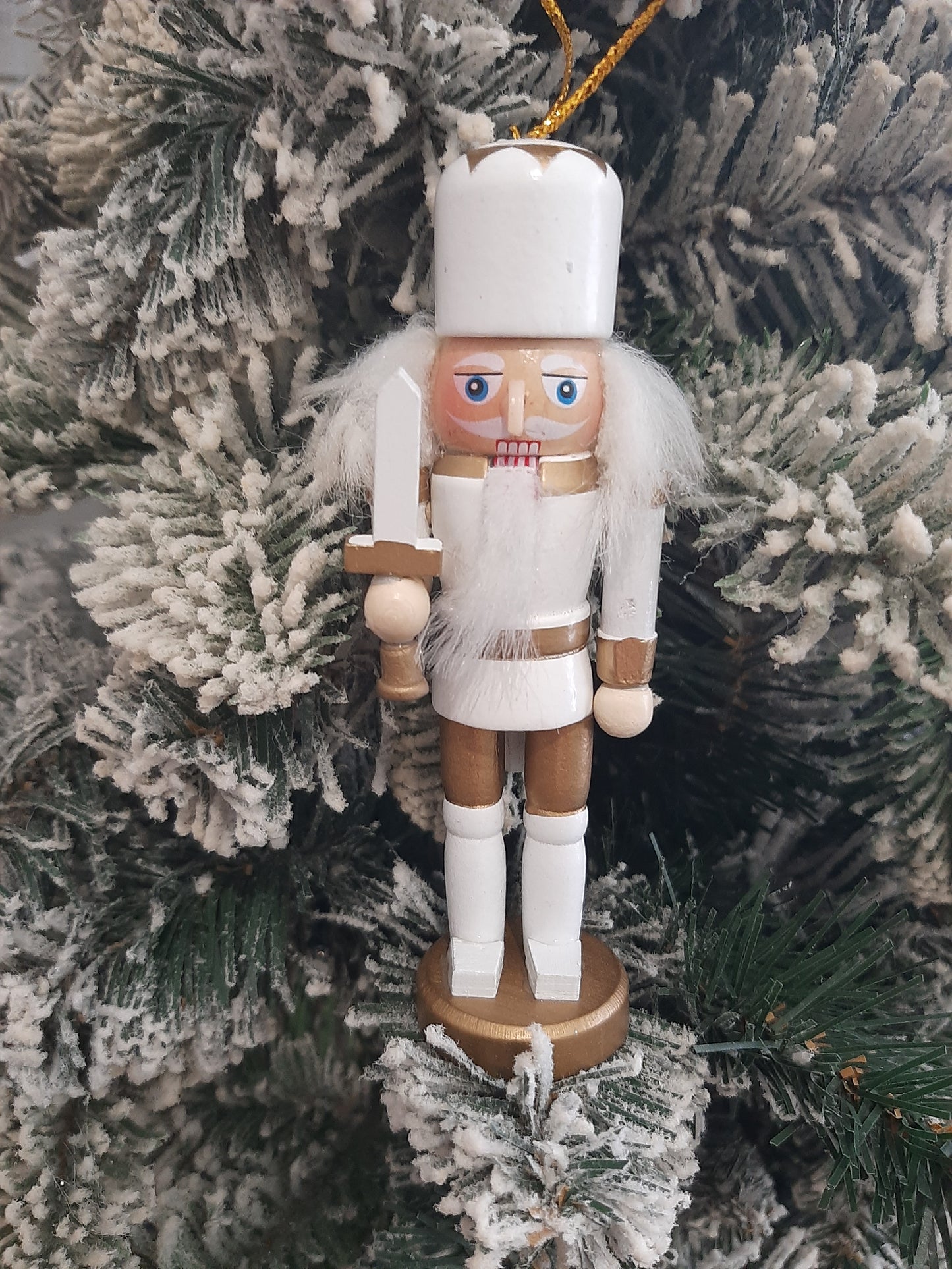 Christmas Nutcracker Ornament - Gold and White