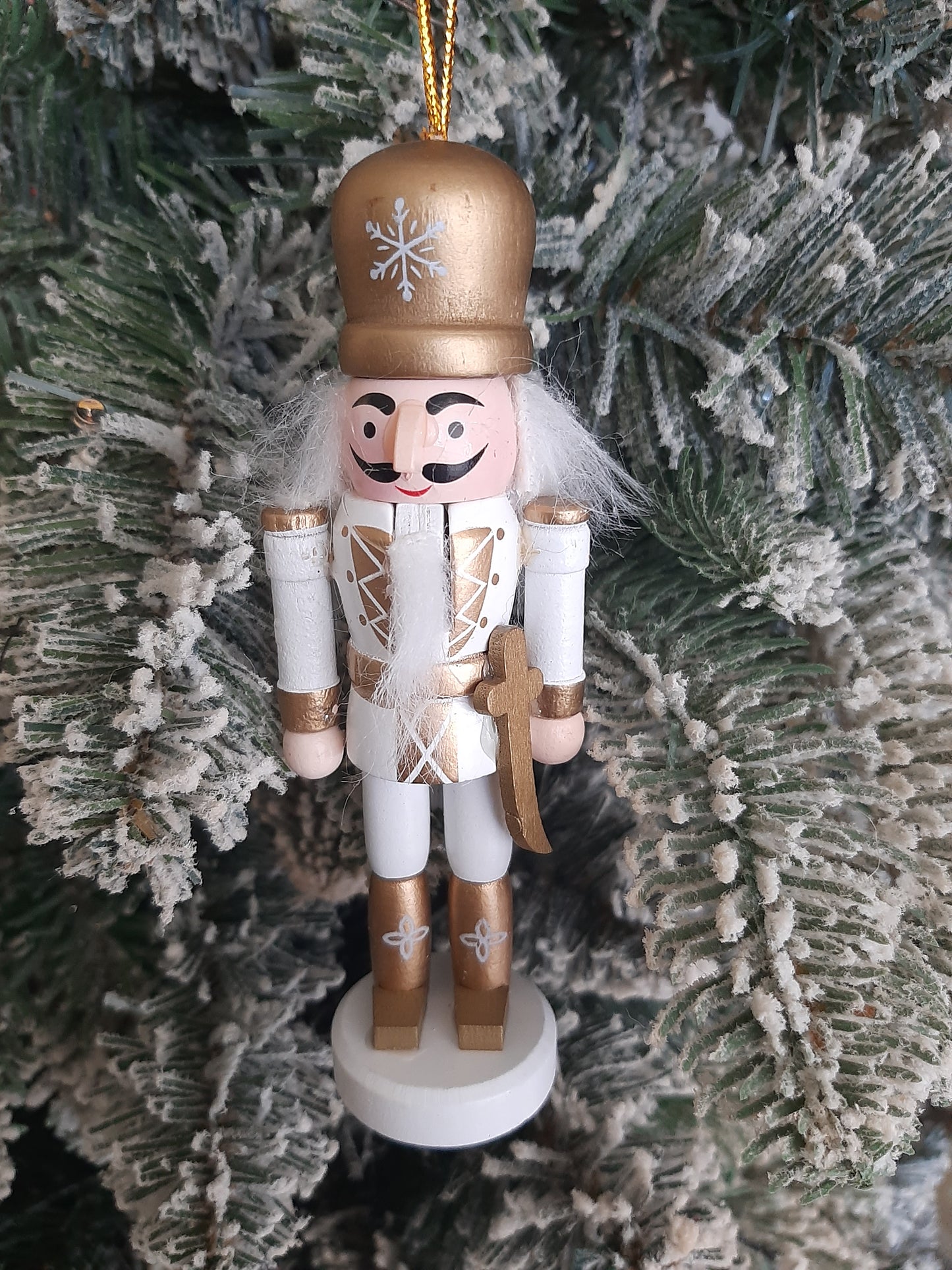 Christmas Nutcracker Ornament - Gold and White