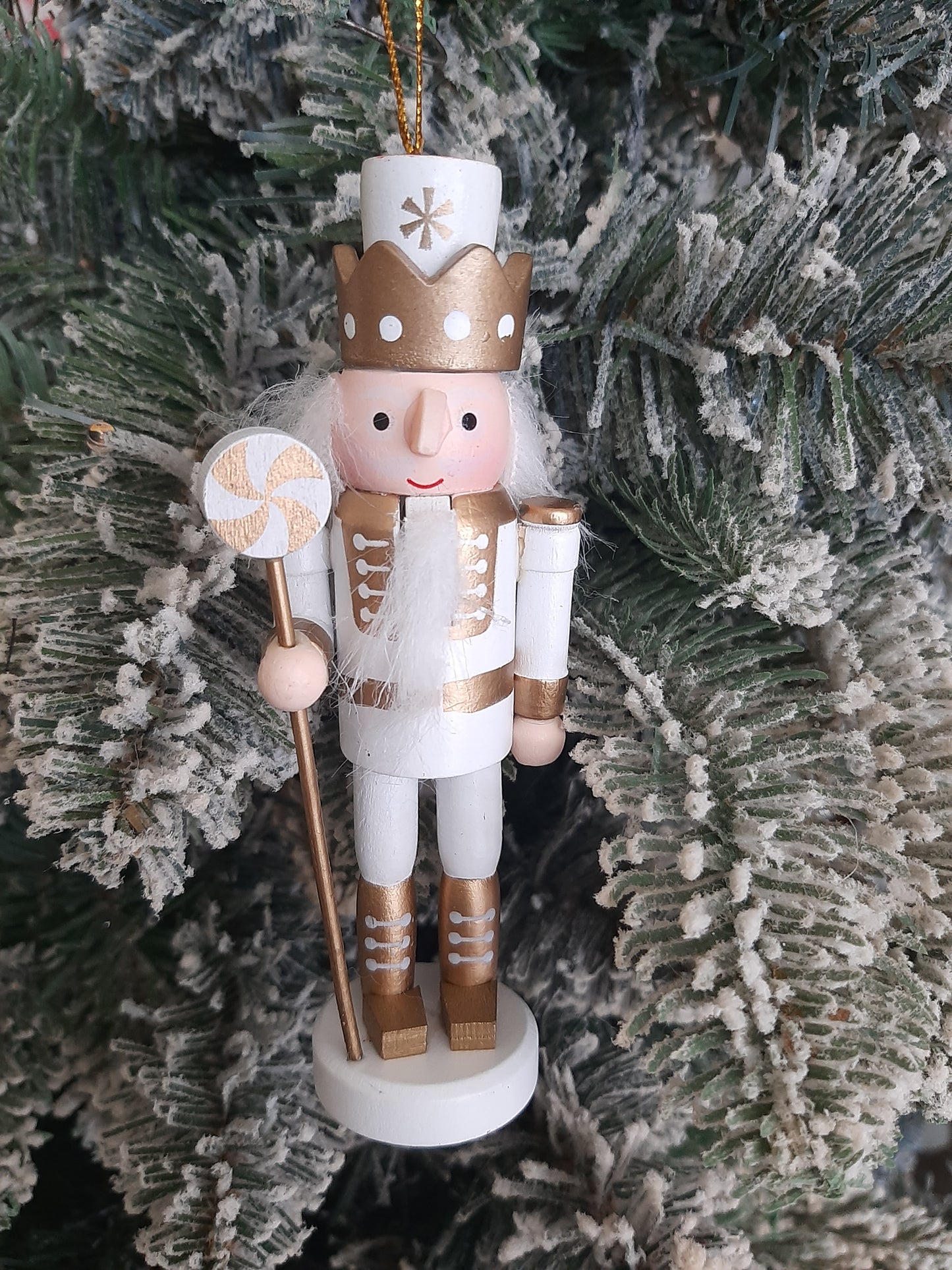 Christmas Nutcracker Ornament - Gold and White