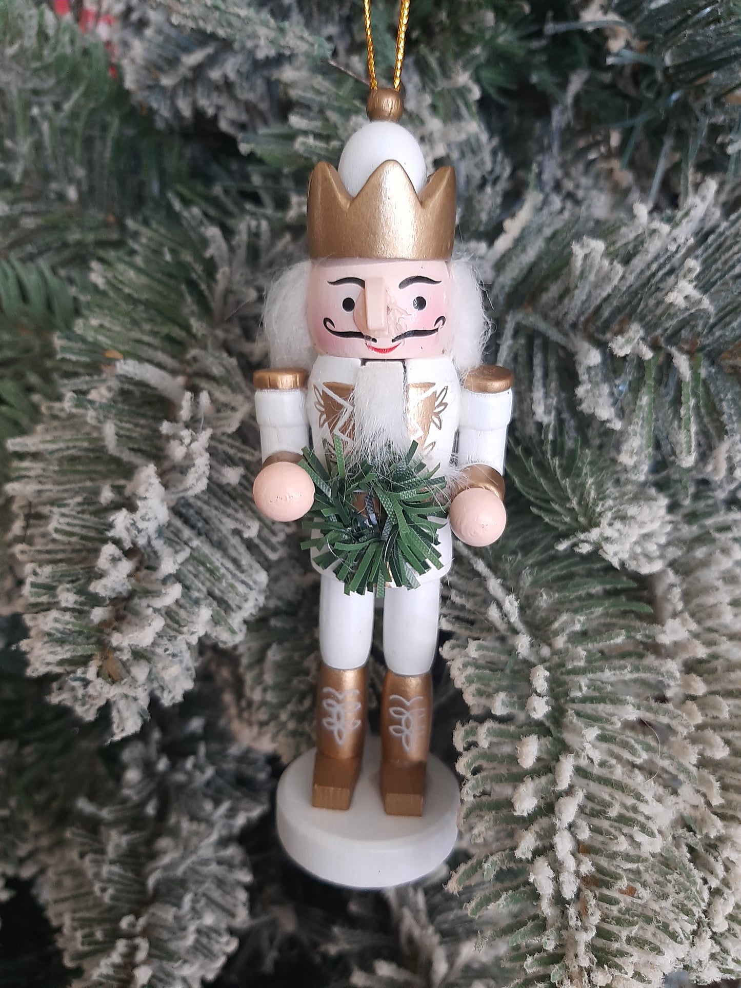 Christmas Nutcracker Ornament - Gold and White