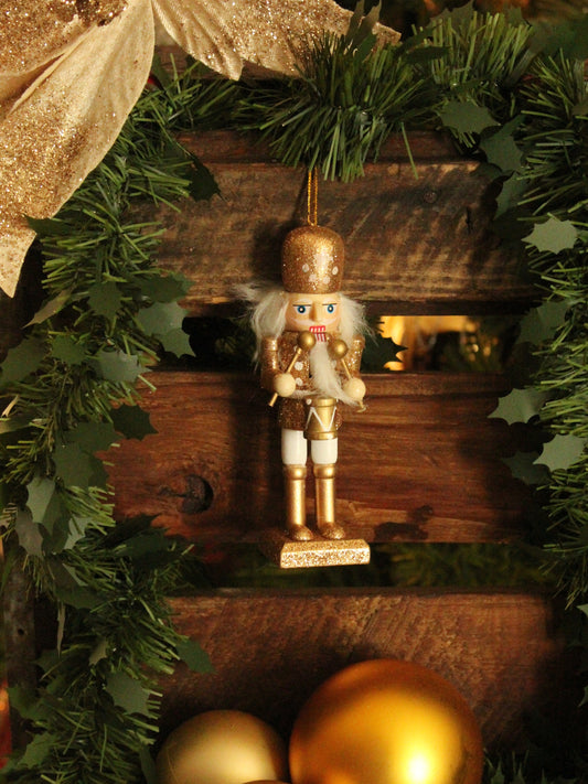 Christmas Nutcracker Ornament - Gold and Silver - Gold Drummer