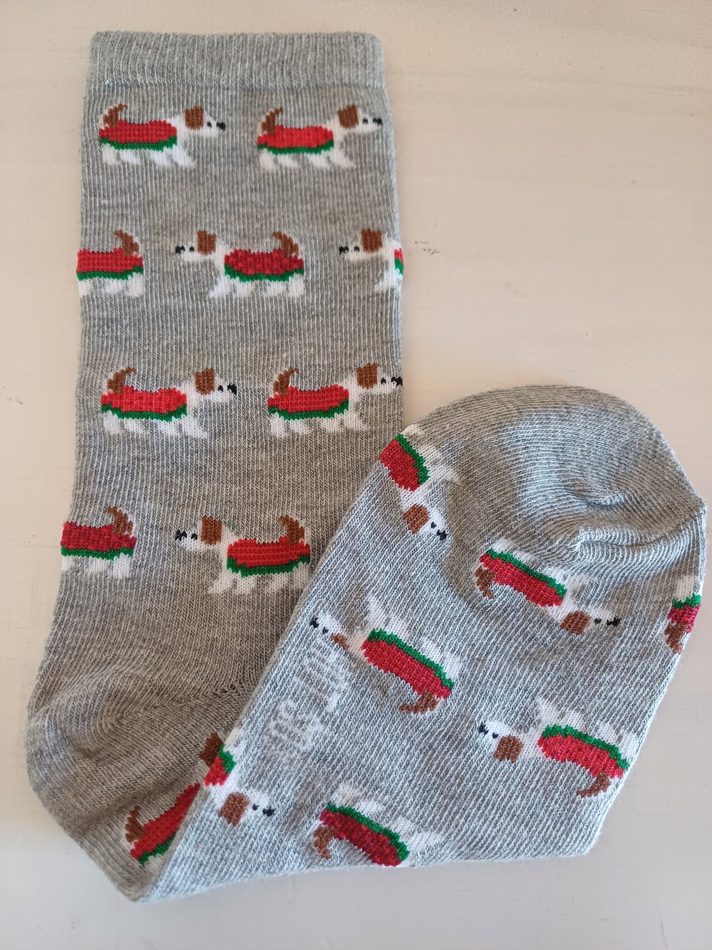 Christmas Socks - Grey with Dogs (31 - 35)