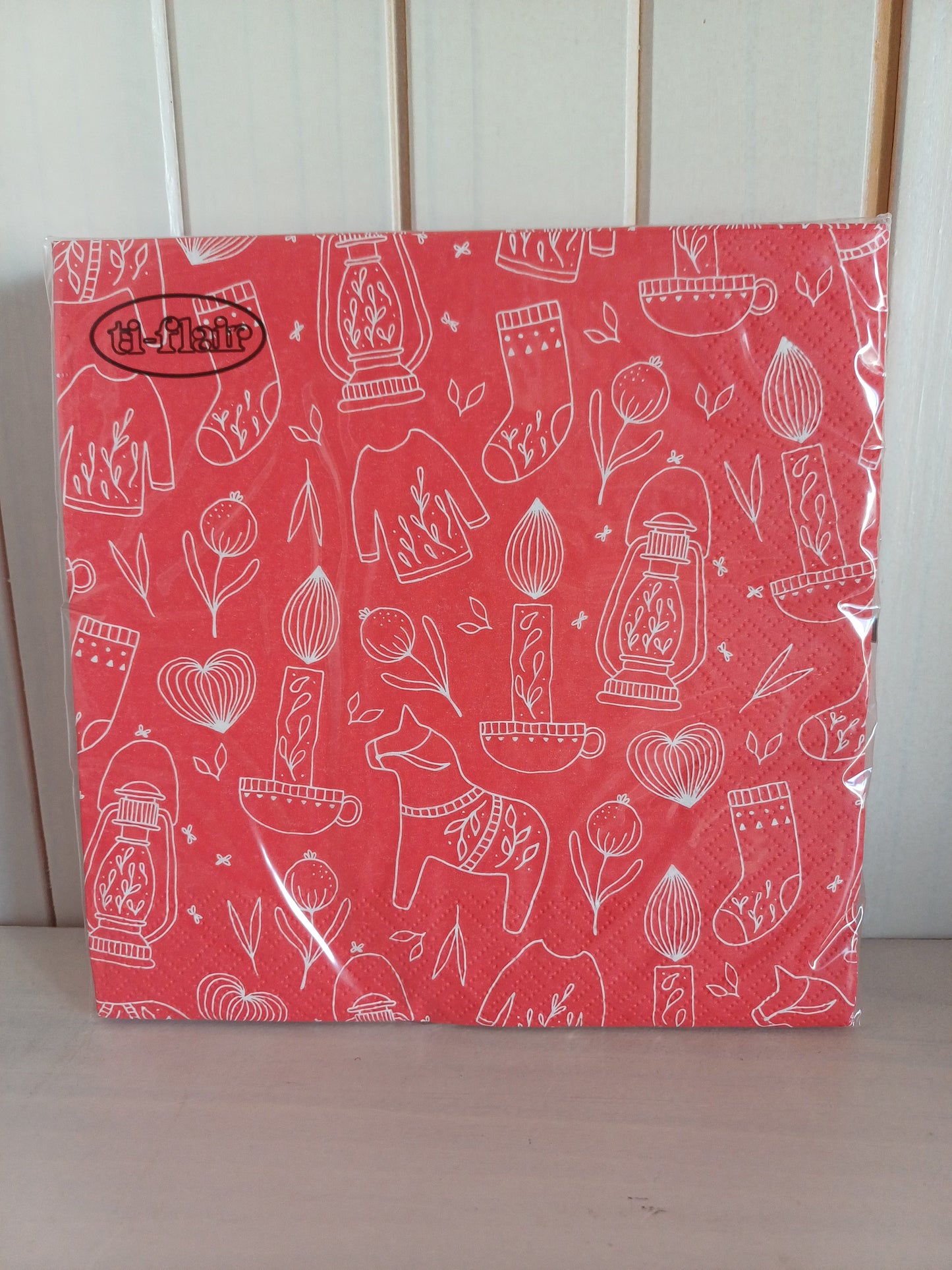 Christmas Serviettes - Red with Nordic Pattern