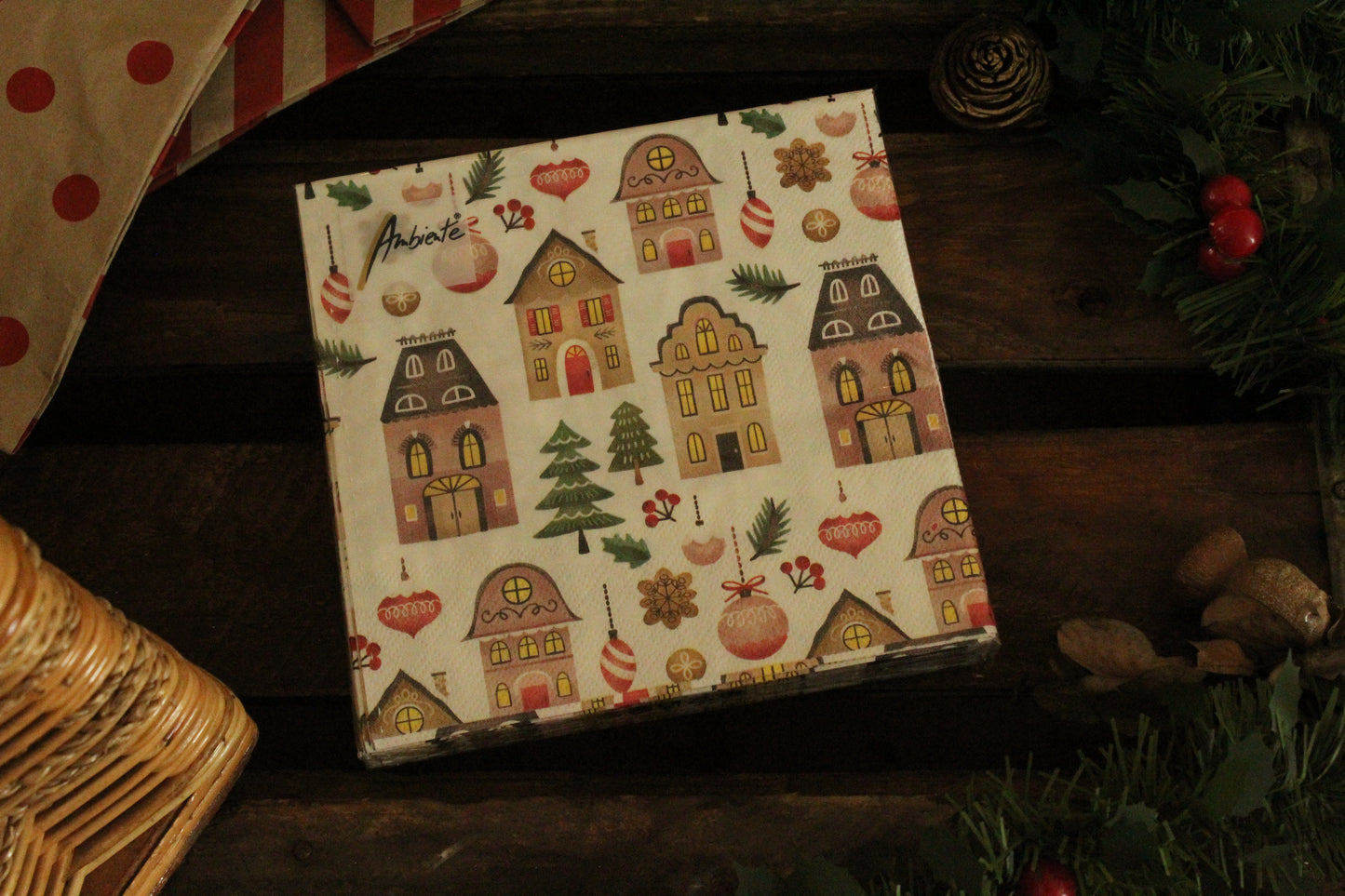 Christmas Serviettes - Pink Candy Gingerbread House