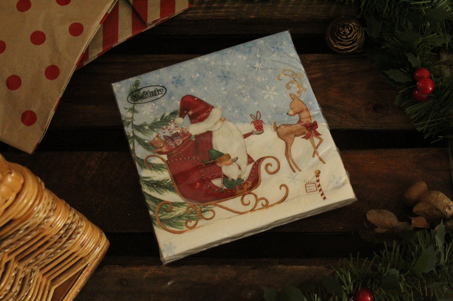 Christmas Serviettes - Santa with Sleigh