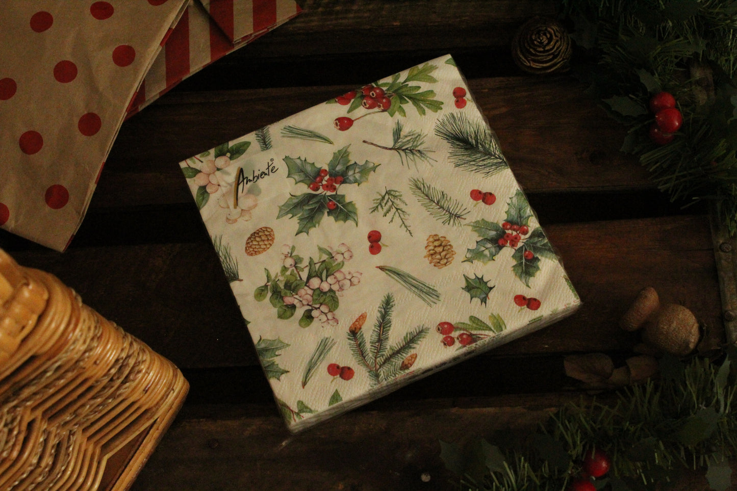 Christmas Serviettes - Holly & Pine
