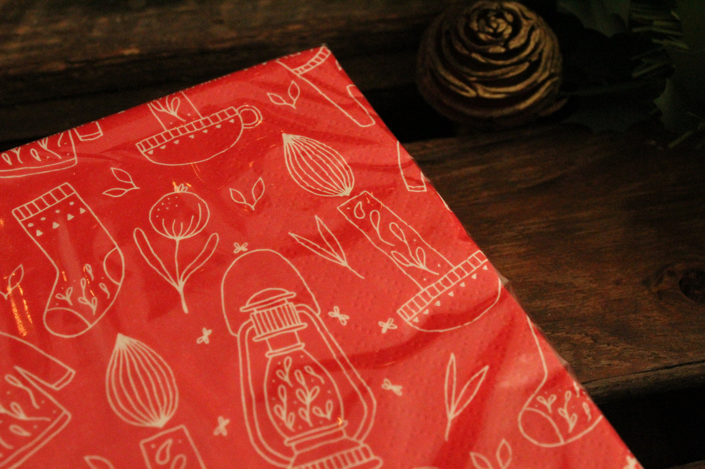 Christmas Serviettes - Red with Nordic Pattern