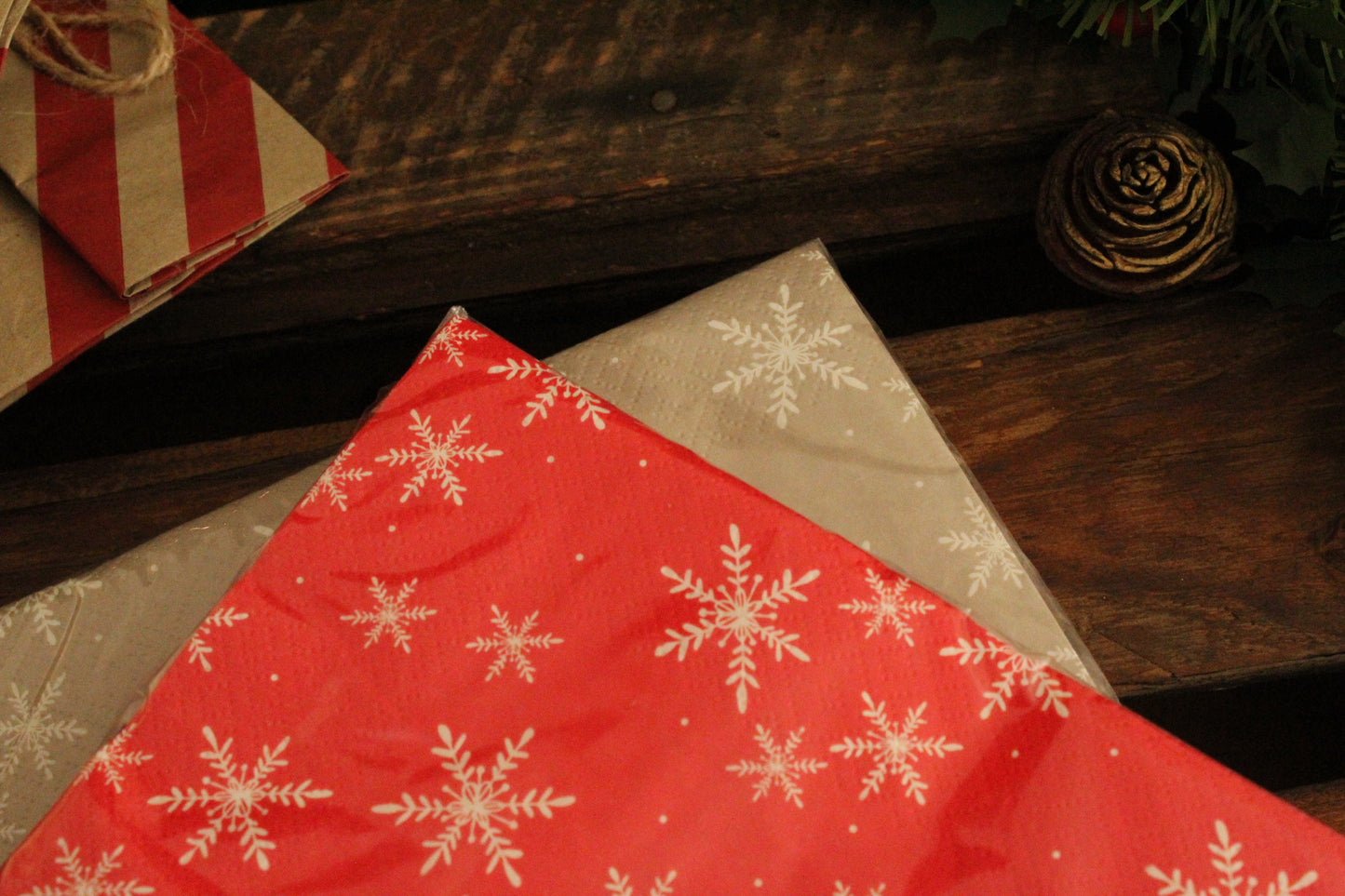 Christmas Serviettes - Red with Nordic Pattern