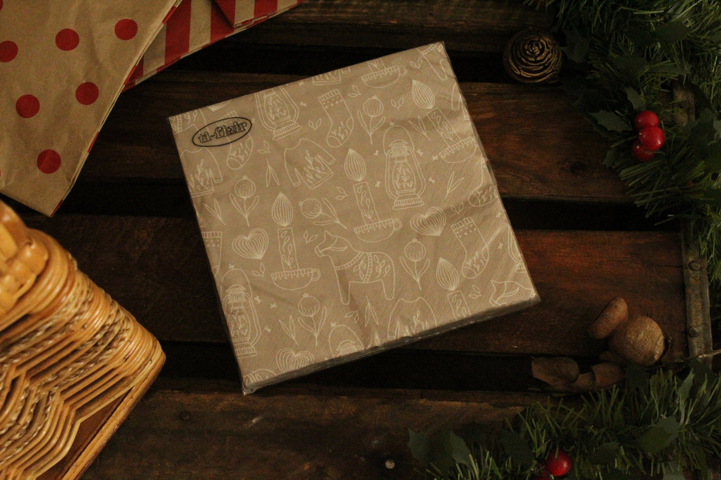 Christmas Serviettes - Natural with Nordic Pattern