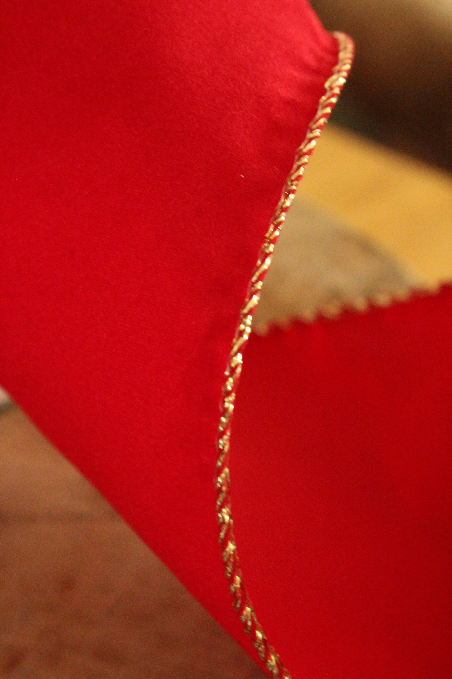 Christmas Ribbon - Red Velvet with Gold Edge