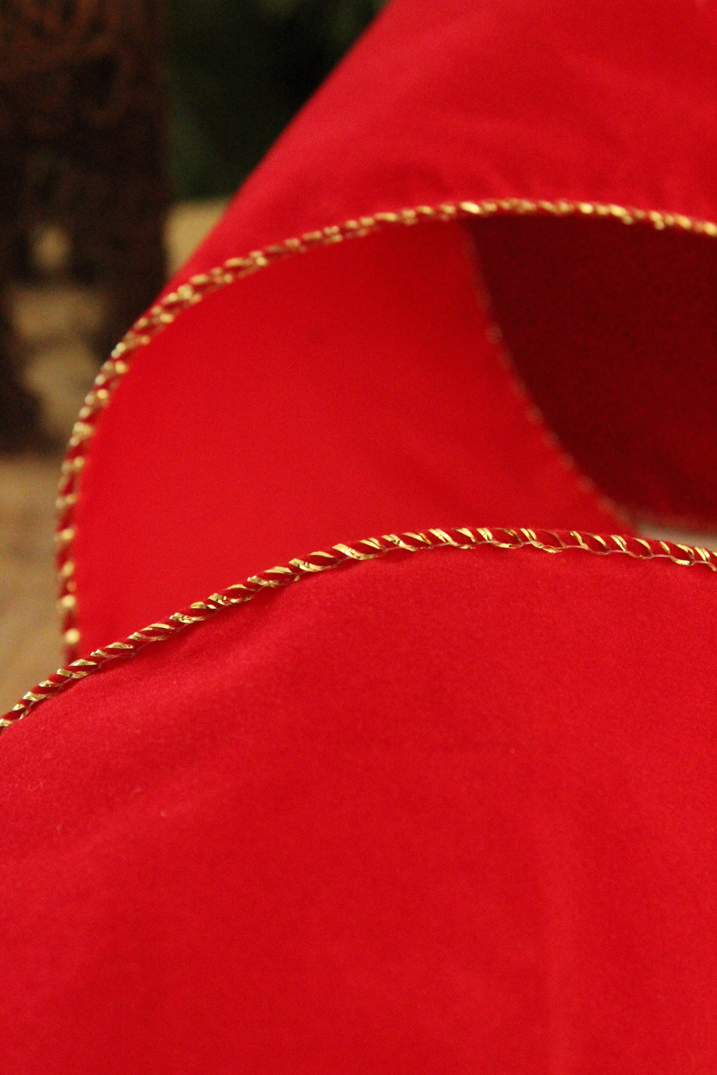 Christmas Ribbon - Red Velvet with Gold Edge