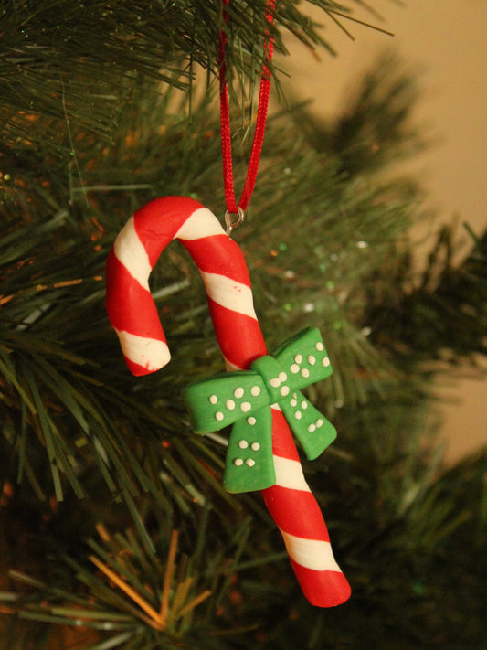 Ornament - Green Ribbon Candy Cane