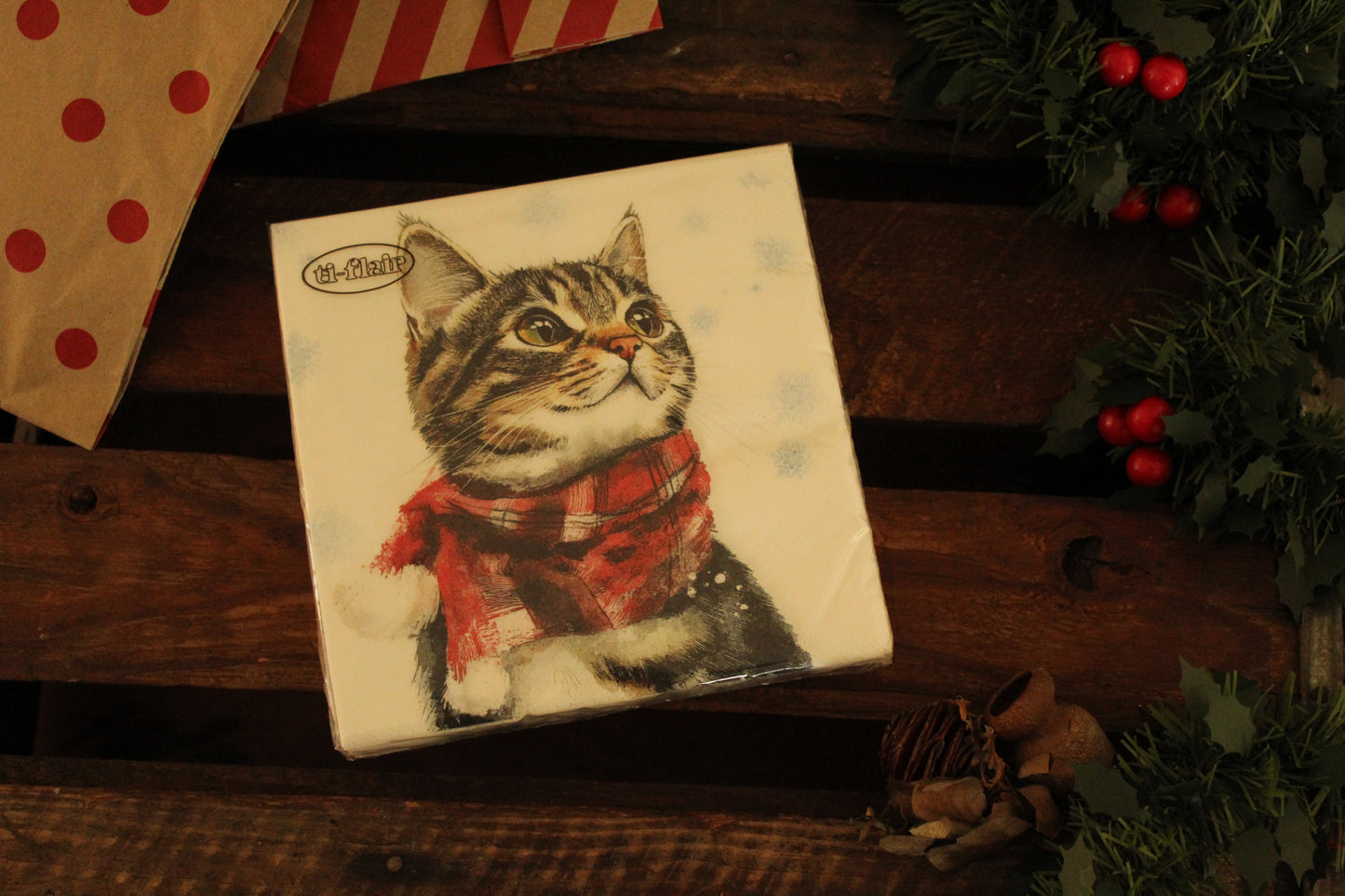 Christmas Serviettes - Cat White
