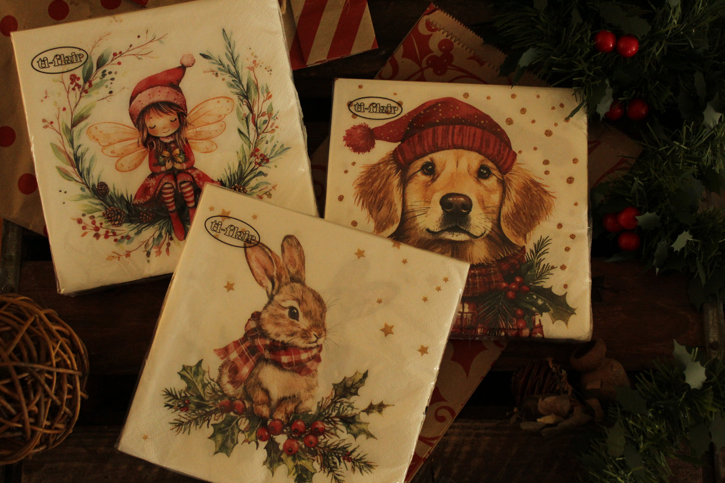 Christmas Serviettes - Rabbit White