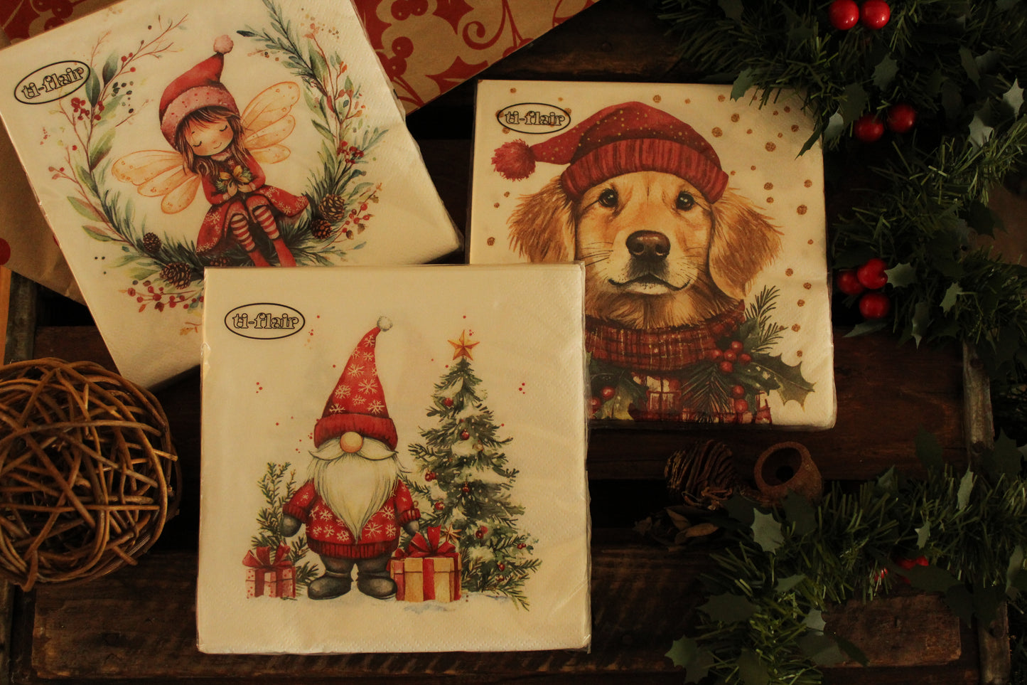 Christmas Serviettes - Gnome White