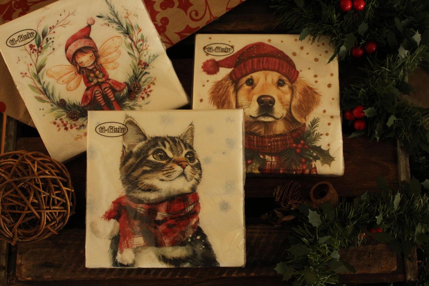 Christmas Serviettes - Dogs White