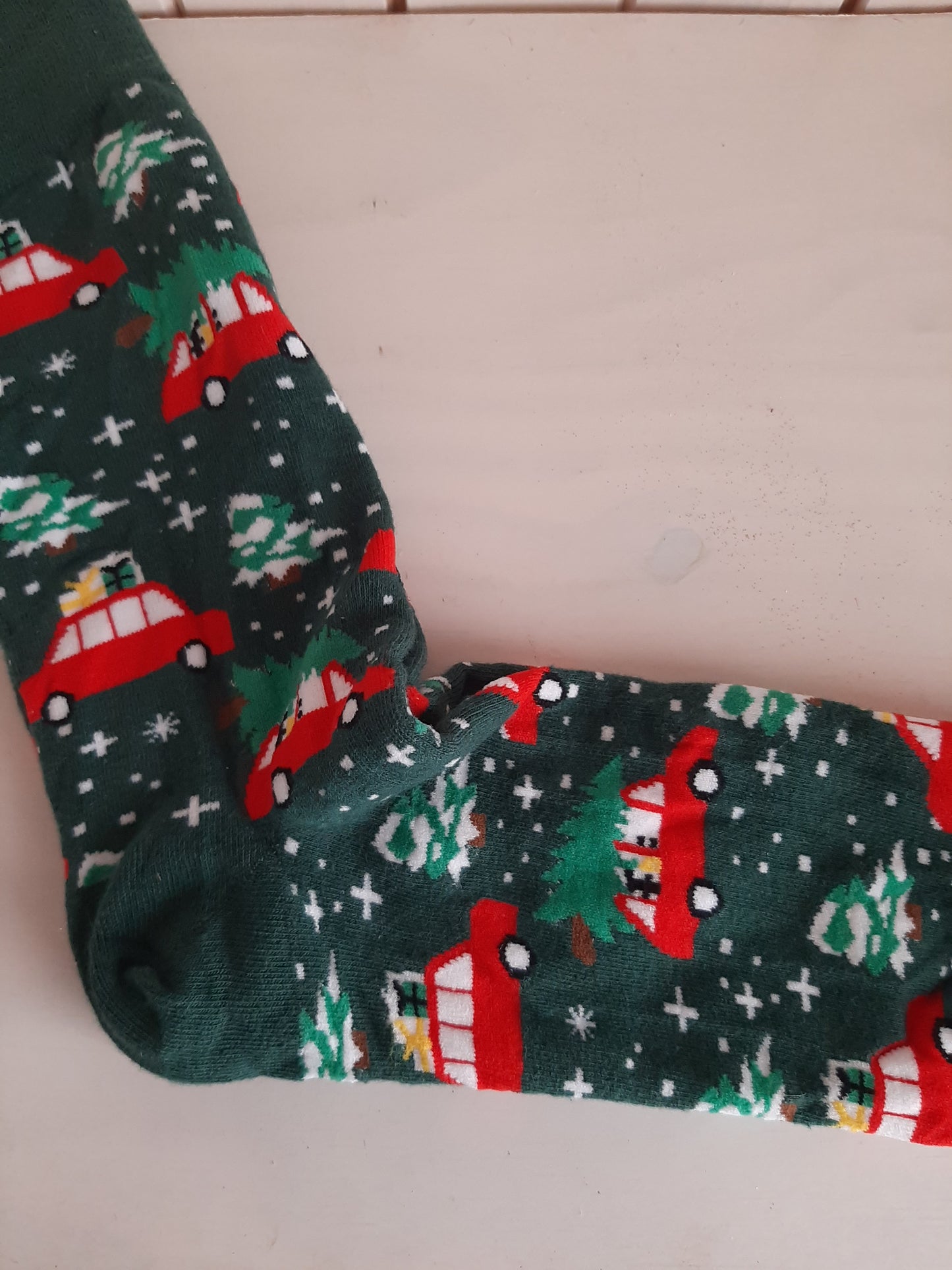 Christmas Socks - Green Red Car and Christmas tree (35 - 39)
