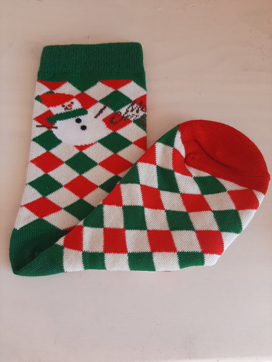 Christmas Socks - Snowman Check Green (31 - 35)