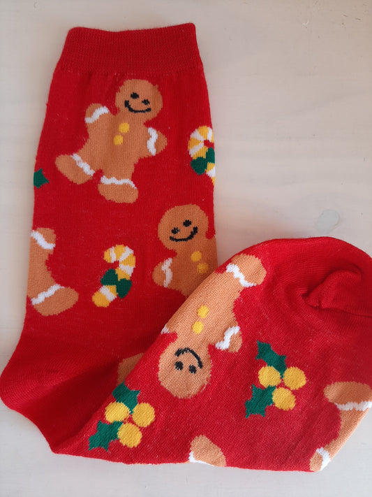 Christmas Socks - Gingerbread man Red (35 - 39)