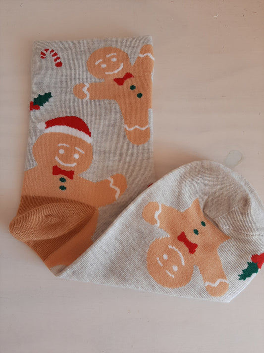 Christmas Socks - Gingerbread man Grey (35 - 39)