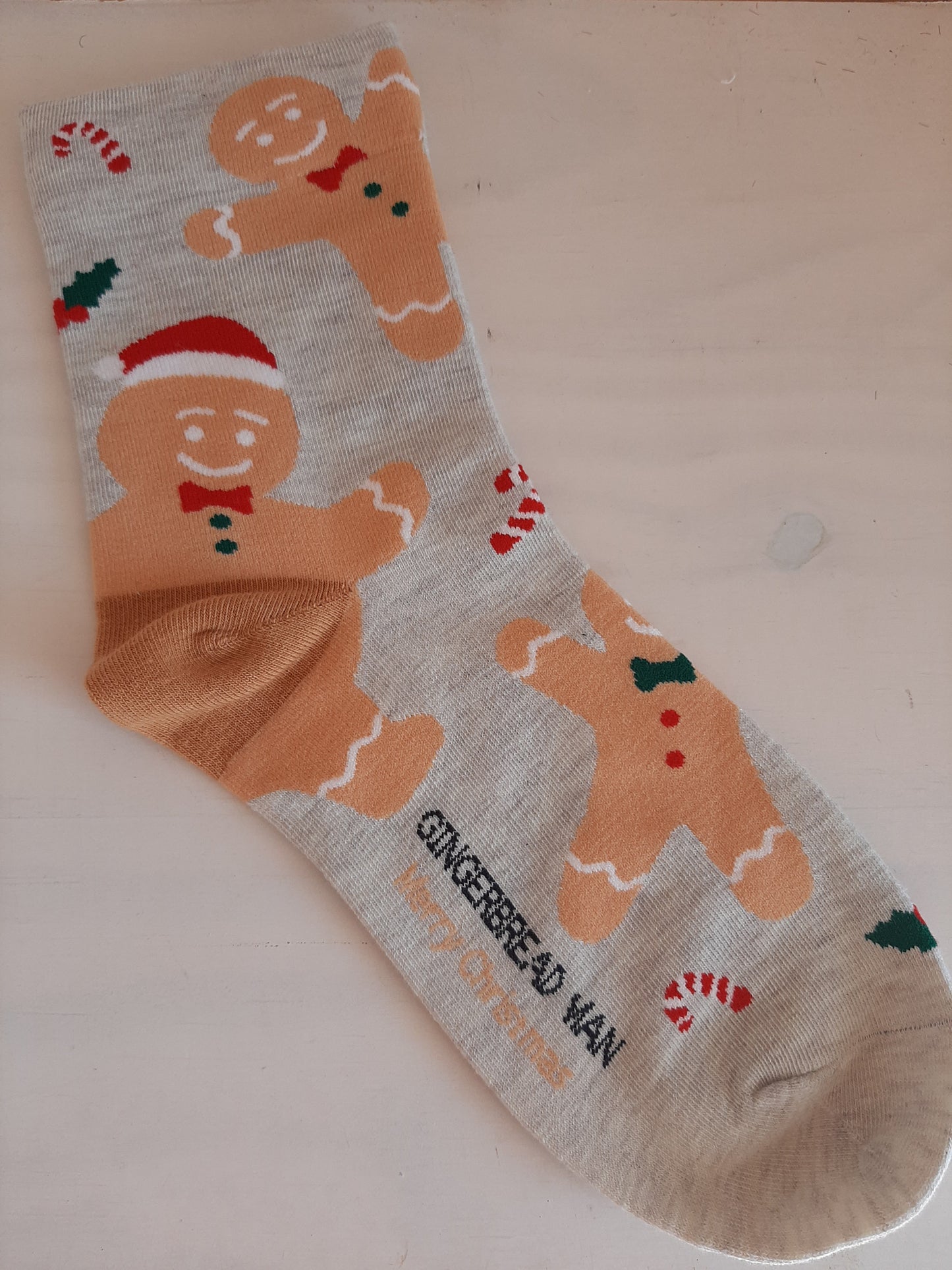 Christmas Socks - Gingerbread man Grey (35 - 39)