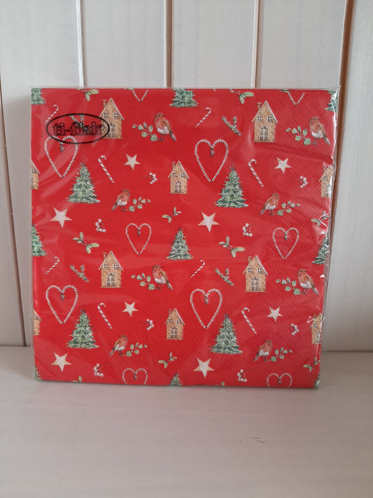 Christmas Serviettes - Candy Cane Red