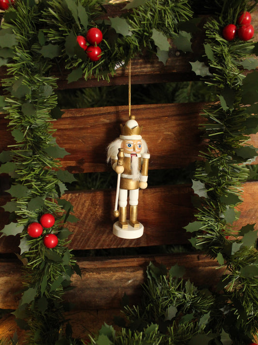 Christmas Nutcracker Ornament - Gold and White