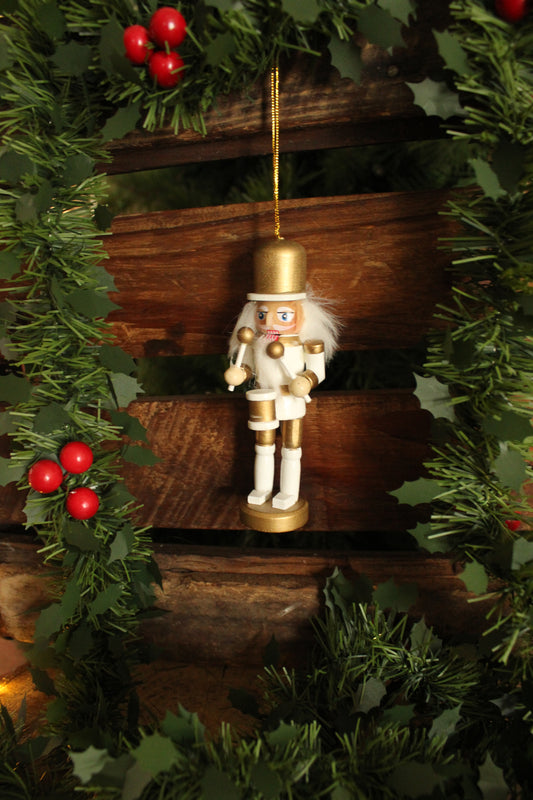 Christmas Nutcracker Ornament - Gold and White