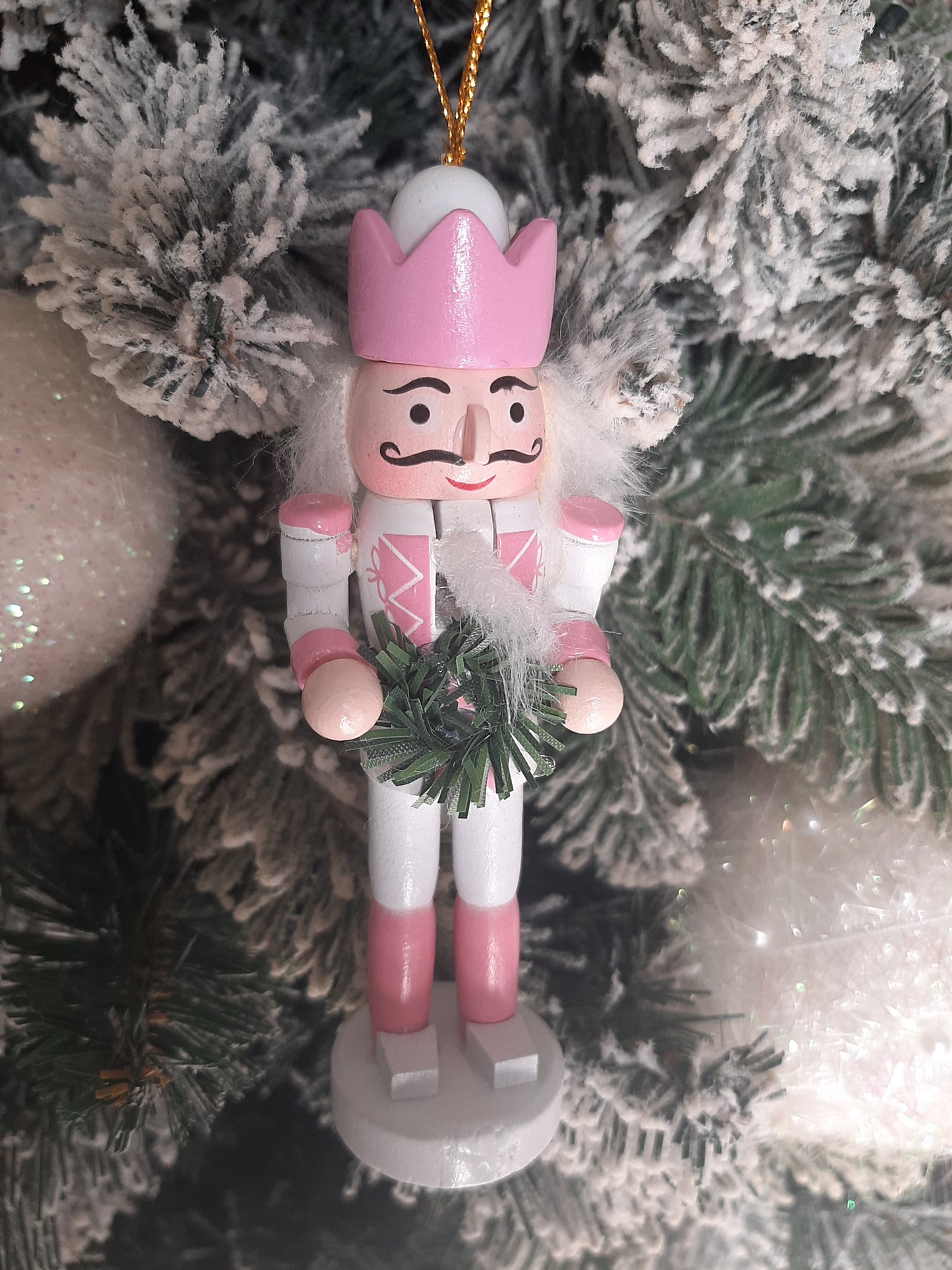 Christmas Nutcracker Ornament - Pink and White