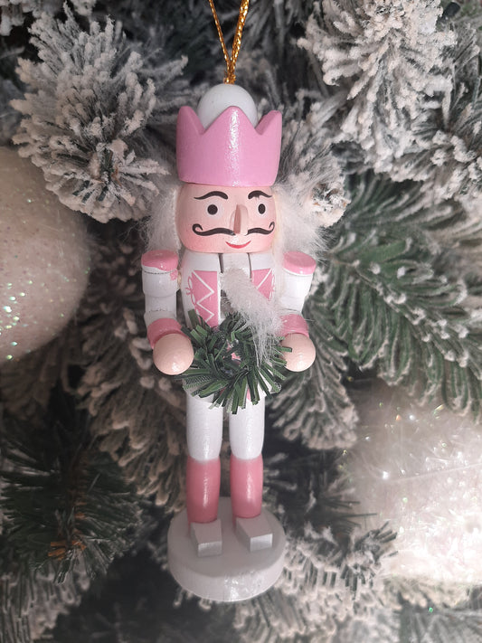 Christmas Nutcracker Ornament - Pink and White - Wreath