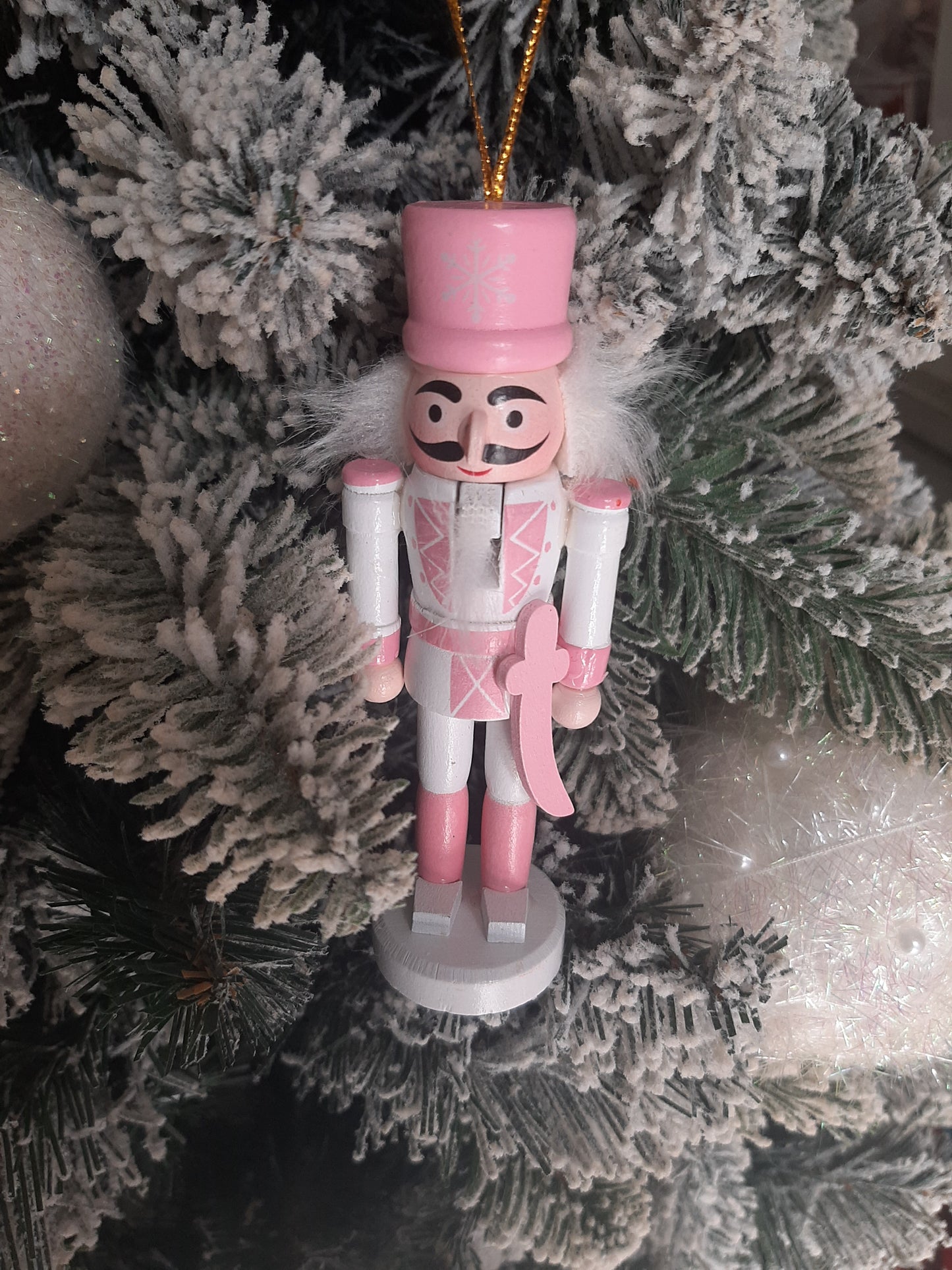 Christmas Nutcracker Ornament - Pink and White