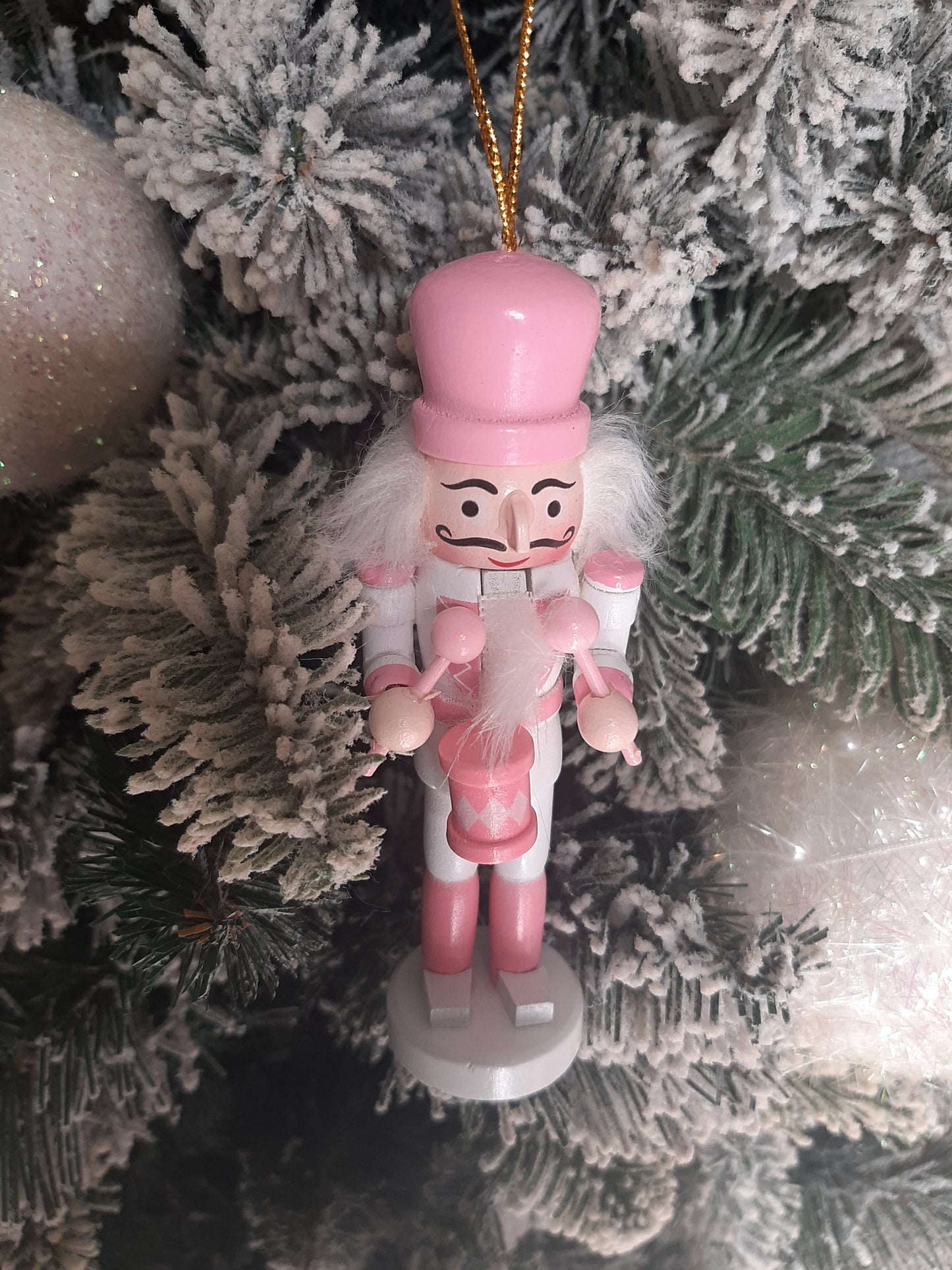 Christmas Nutcracker Ornament - Pink and White