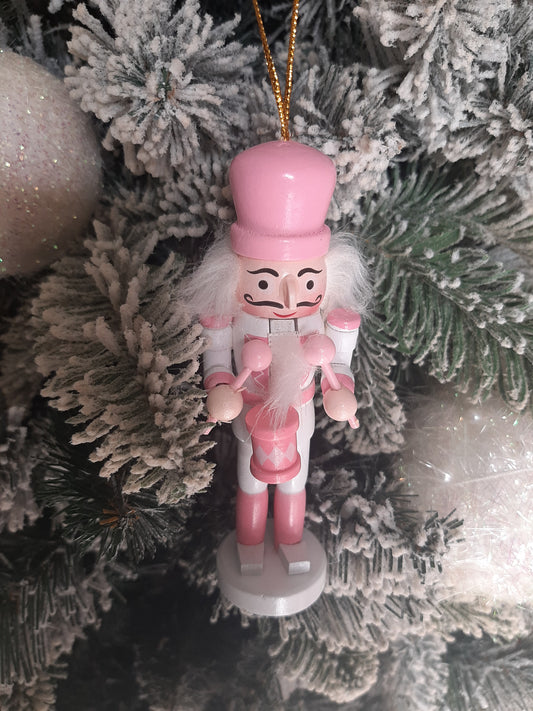 Christmas Nutcracker Ornament - Pink and White