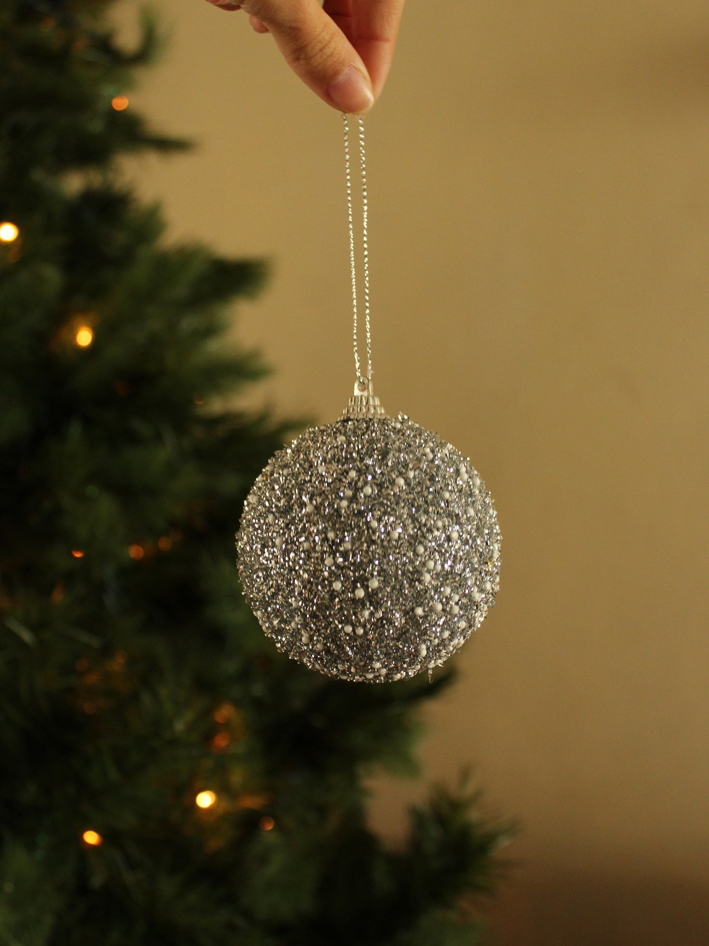 Ornament - Foam silver snowy Baubles - Shatterproof