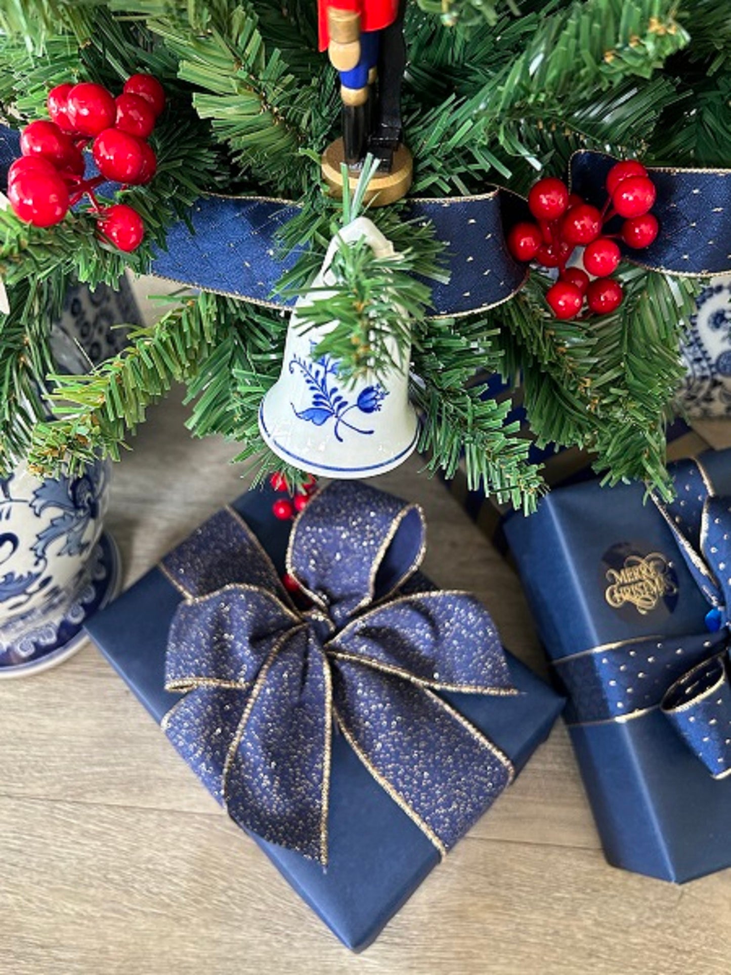 Christmas Ribbon - Navy and Gold Edge