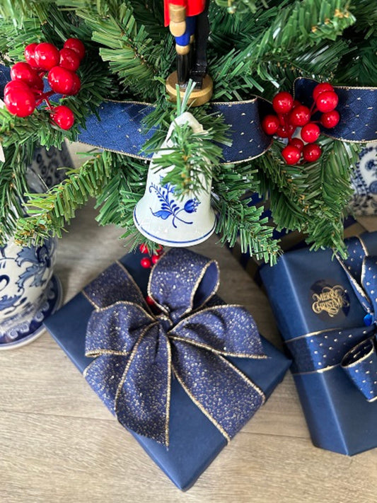 Christmas Ribbon - Navy and Gold Edge