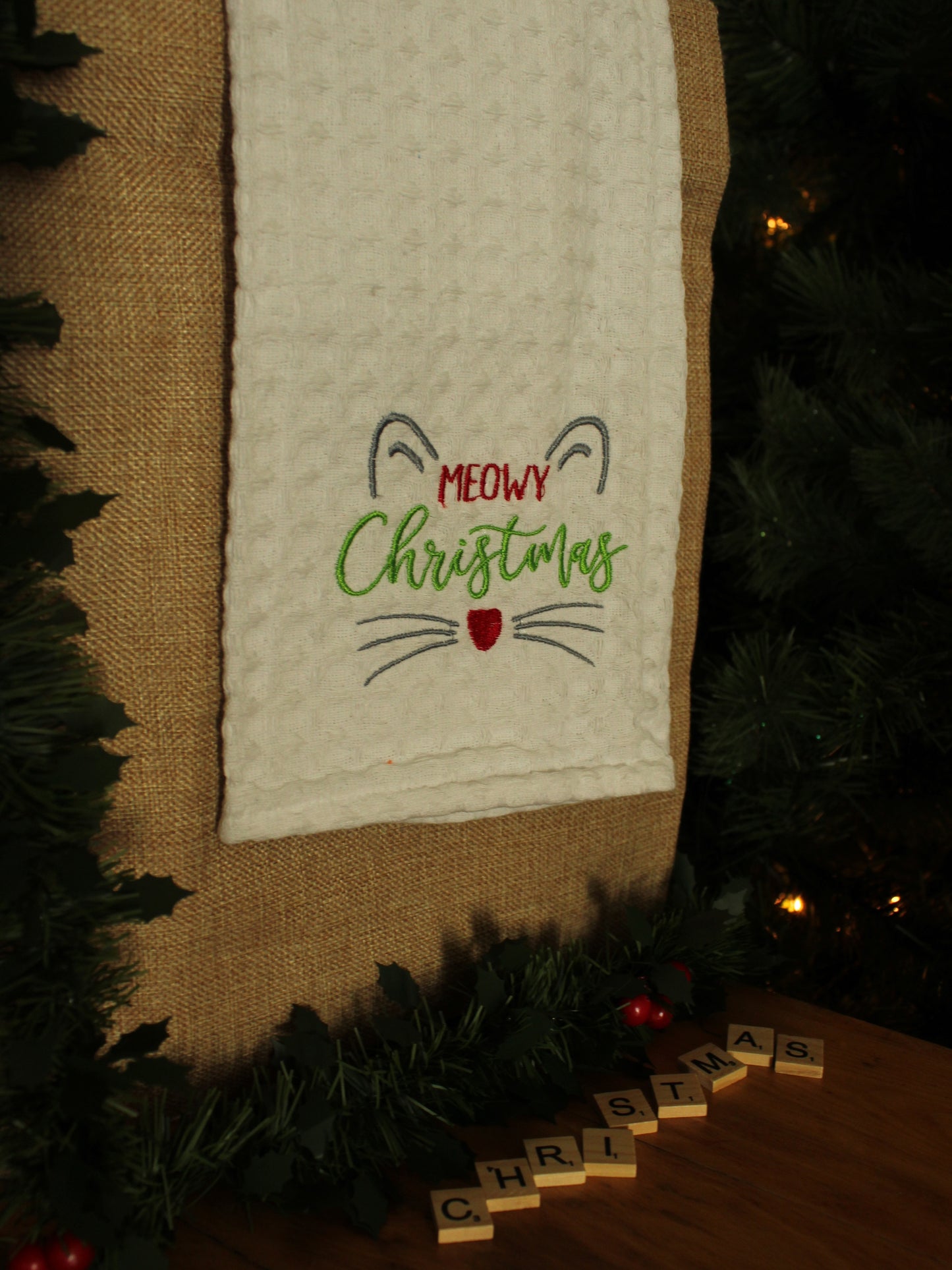 Christmas Dish Cloth - Meowy Christmas