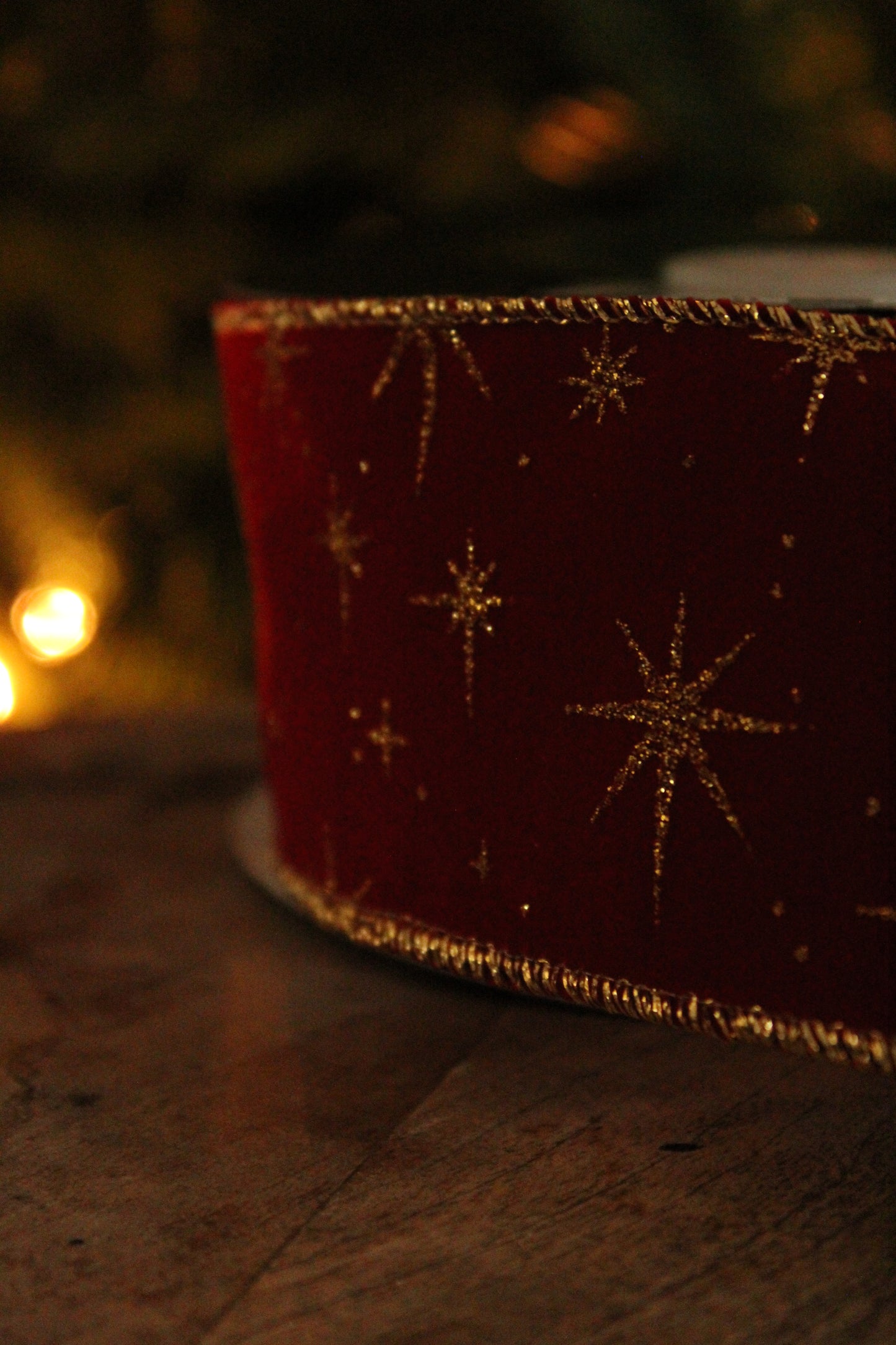 Christmas Ribbon - Red velvet & Golden stars