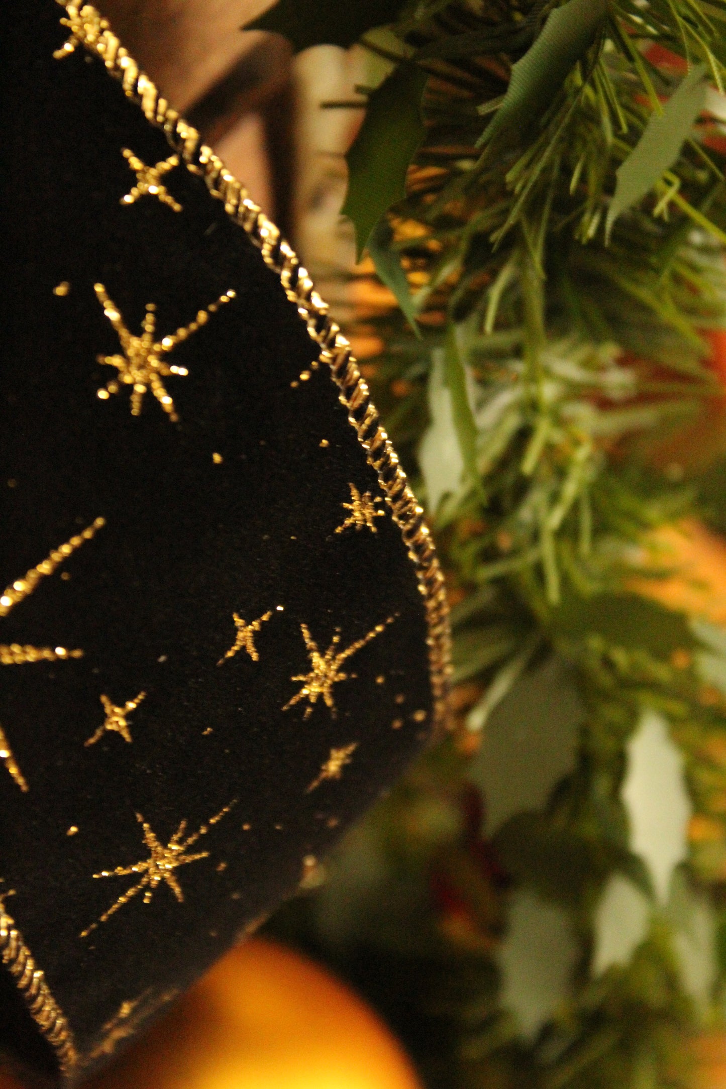 Christmas Ribbon - Black velvet & Golden stars