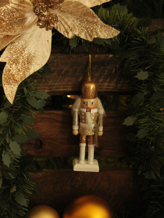 Christmas Nutcracker Ornament - Gold and Silver - Sward in Middle
