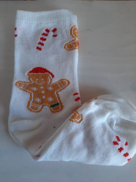 Christmas Socks - White and Gingerbread man(36-39)