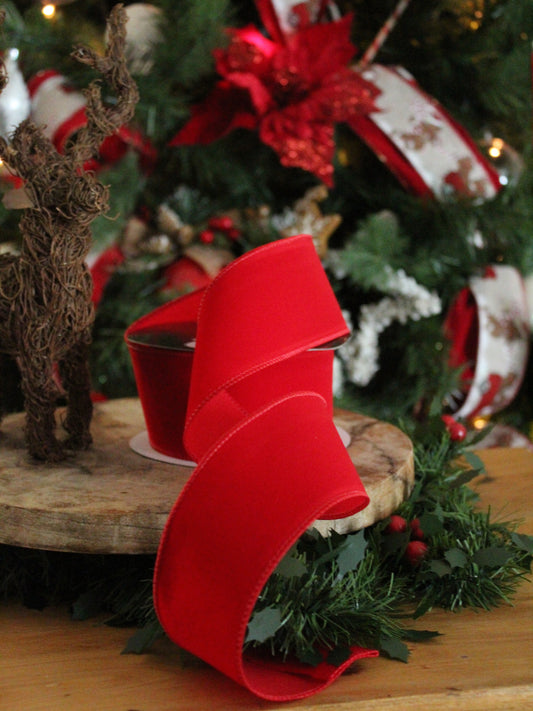 Christmas Ribbon - Suede Red