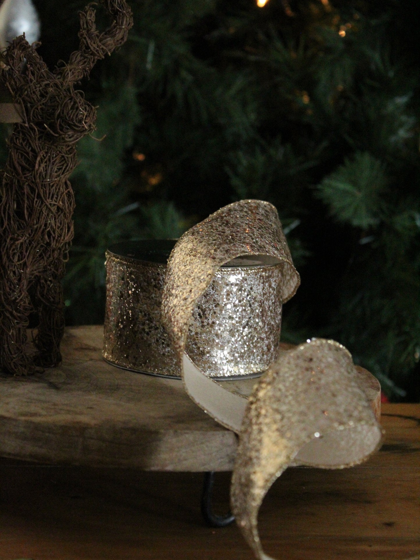 Christmas Ribbon - Sequins Glitter Champagne