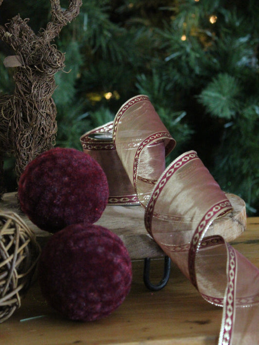 Christmas Ribbon - Burgundy Mesh Edge