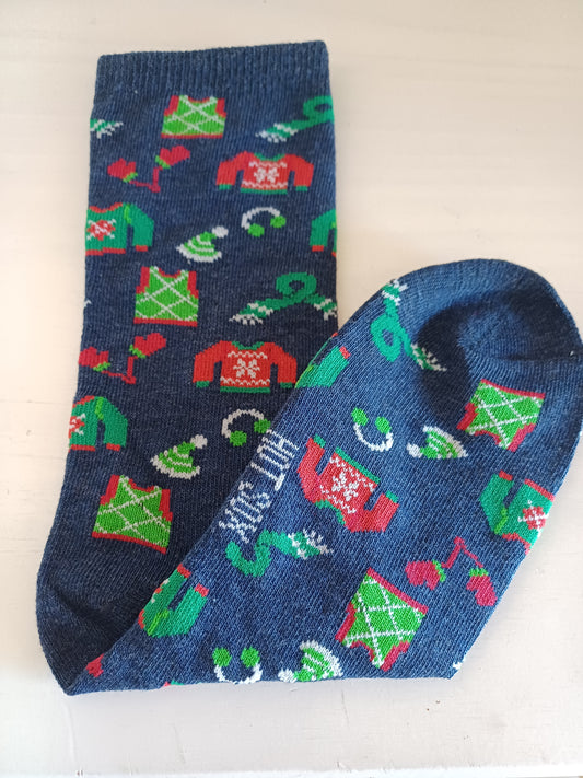 Christmas Kids Socks - Blue with Mittens (28 - 30)