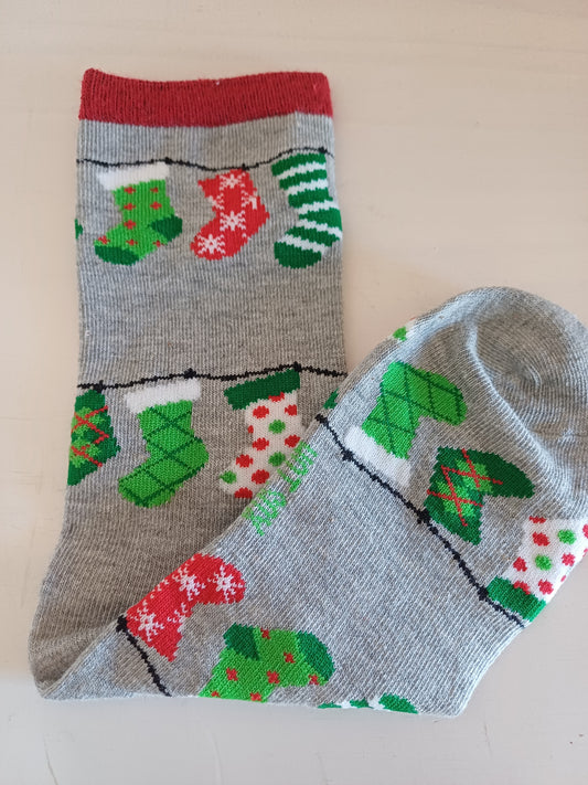 Christmas Kids Socks - Grey with Stockings (28 - 30)