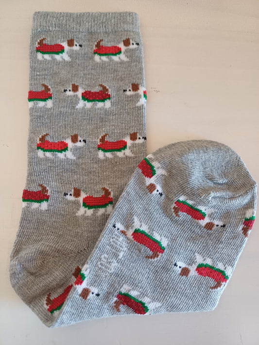 Christmas Kids Socks - Grey with Dogs (28 - 30)