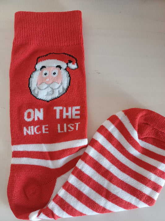 Christmas Socks - Red and White Stripe Santa (35 - 39)
