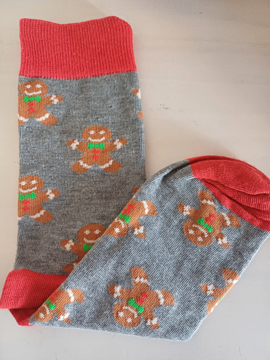 Christmas Socks - Grey Gingerbread man (35 - 39)